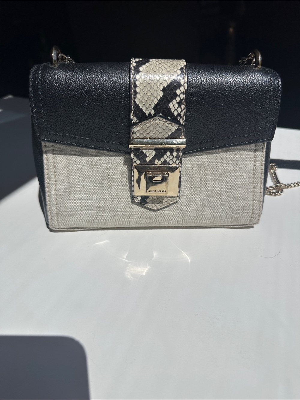 Jimmy Choo Black, Natural & Snake-Print Leather Crossbody Bag